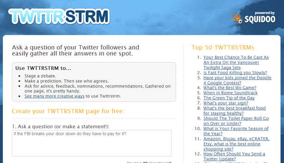 6 Twitter webalkalmazás, hogy kérdéseket tegyen fel egy Twitter Crowd twttrstrm segítségével