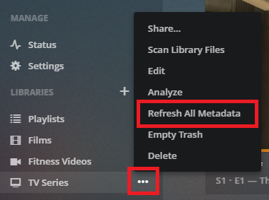 plex metaadatok frissítése