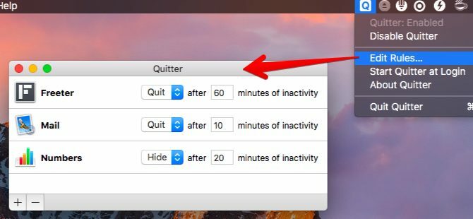 quitter-Mac menüsor alkalmazások