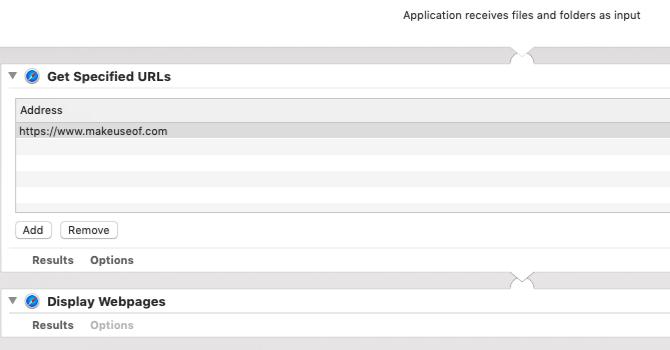 Az Automator alkalmazás weboldalakat indít Mac számítógépen