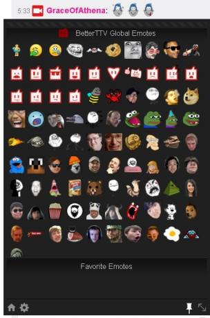 A BTTV Emotes menü