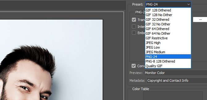 Photoshop PNG-24 kép exportálása