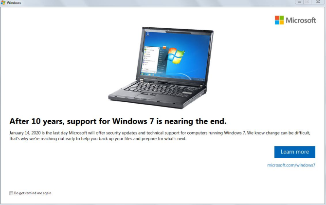 A Windows 7 élettartamának vége üzenet