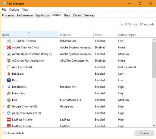 A Windows 10 Task Manager indító elemei