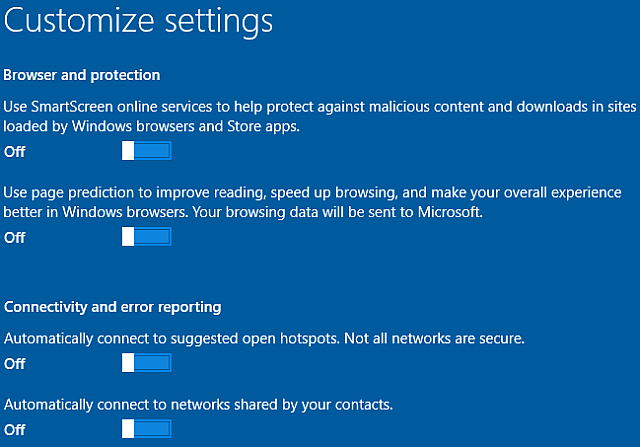 A Windows 10 testreszabhatja a telepítési böngészőket, a csatlakozást és a hibajelentéseket