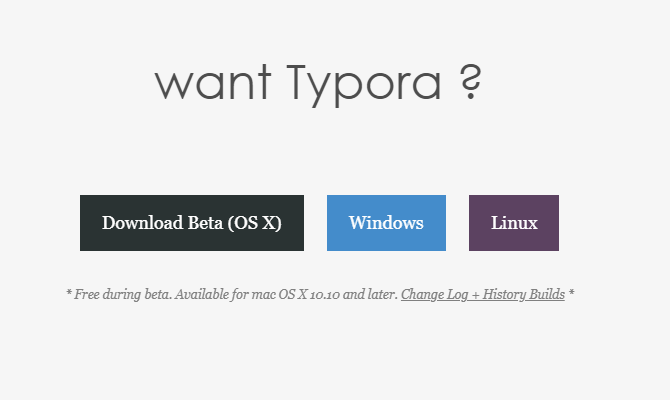 Typora webhely, amely a Mac, Windows és Linux verziókat mutatja be