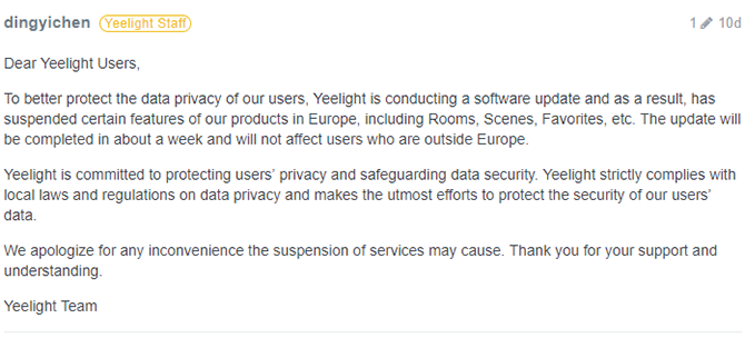 Hogyan befolyásolhatja a GDPR az intelligens otthoni eszközöket? 2 Példa a Downed Services északi fényfórumának 670-es üzenetére