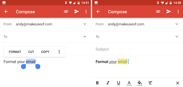 Az Android Gmail formázza az üzeneteit