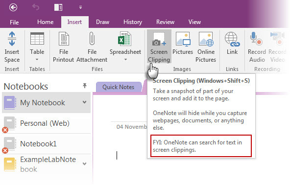 OneNote képernyővágás