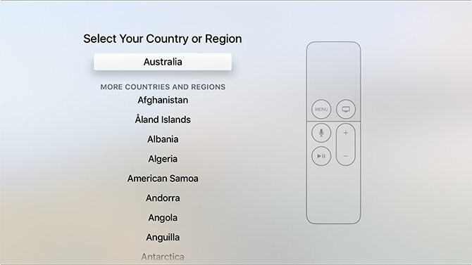 Az Apple TV Apple TV régiójának beállítása és használata