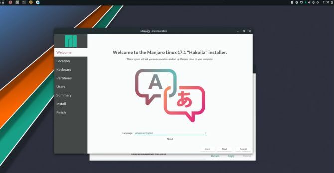 manjaro linux distro indítása