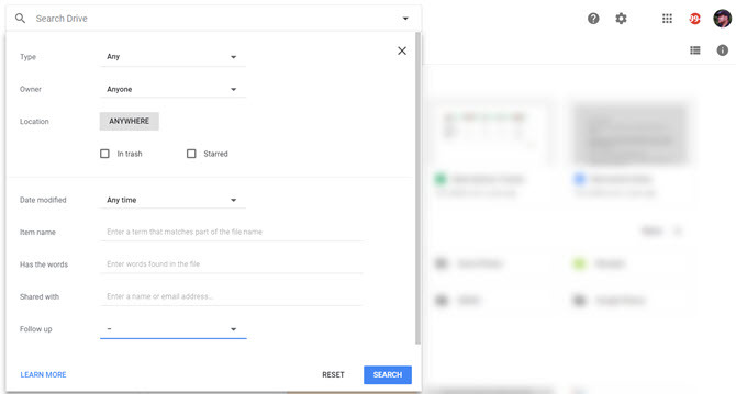 Google Drive keresési szűrők