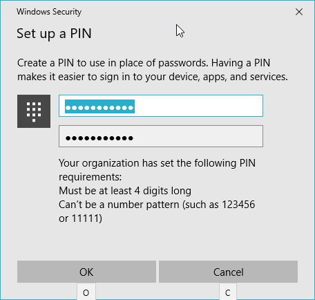 Windows 10 beállított PIN jelszó