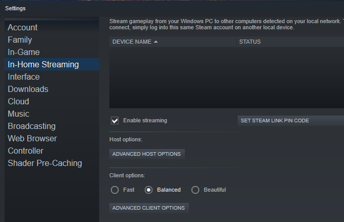Engedélyezze a házon belüli streaming szolgáltatást a Steam alkalmazásban