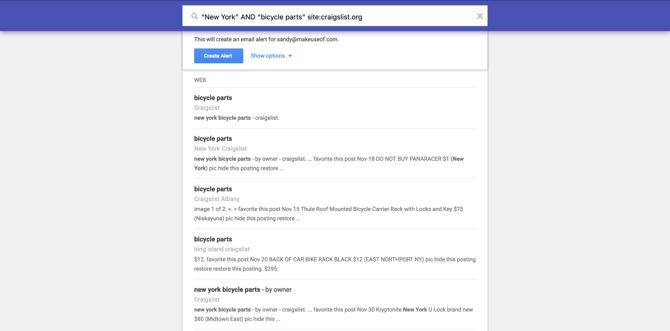 A Google Alerts kerékpár-alkatrészek Craigslist