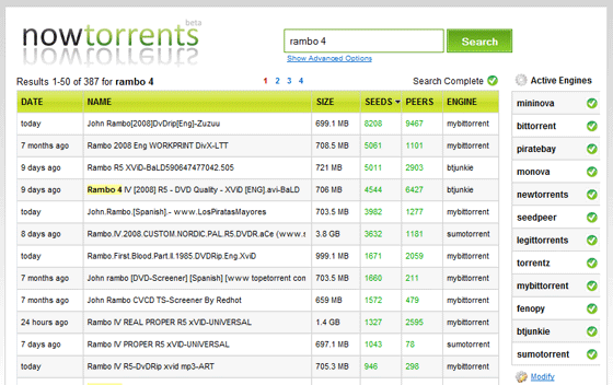 Nowtorrents - Valós idejű torrent keresés