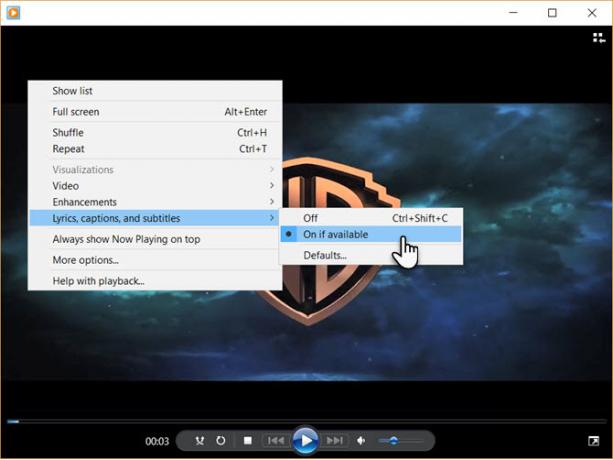 Videó lejátszása közben kapcsolja be a WMP feliratozást