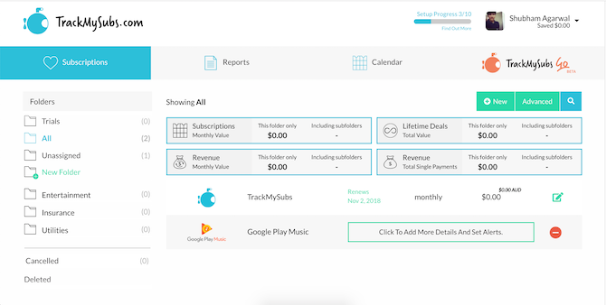 TrackMySubs Demo