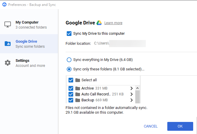 A Google-Drive-Selective-Sync