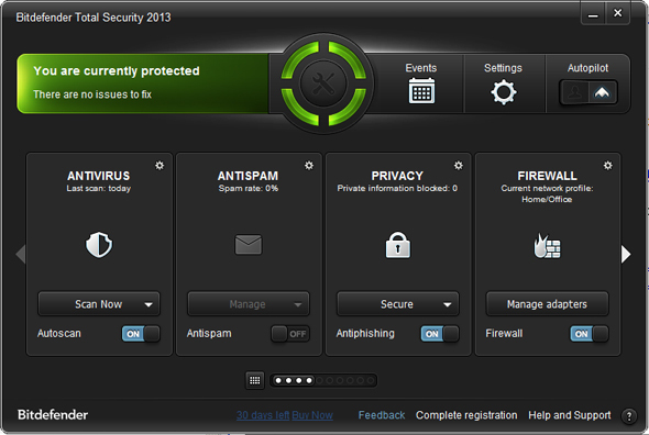 Legyen biztonságos online az új Bitdefender Total Security 2013 [Giveaway] bitdefender 2013 főképernyőjével