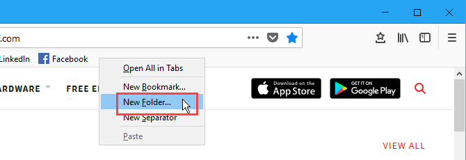 Hozzon létre új könyvjelzőmappát a Firefox könyvjelzősávján