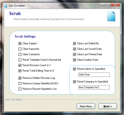 A metaadatok súrolása a Word dokumentumokból [Windows] docscubber scrub beállítások