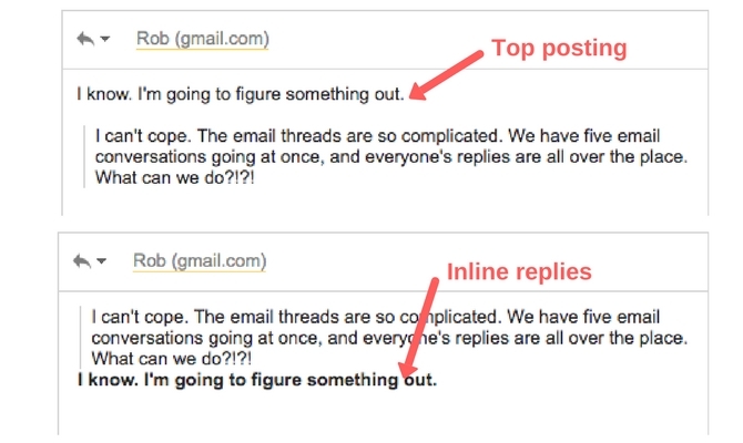 top posting vs inline válaszok e-mail