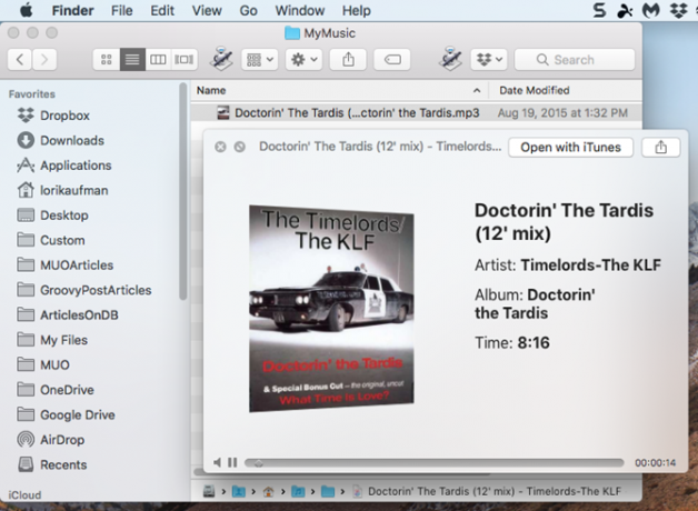 Játsszon le egy audio fájlt a Macintosh Finder segítségével a Finder segítségével