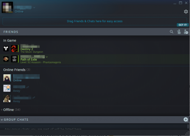 Steam barátok listája és chat