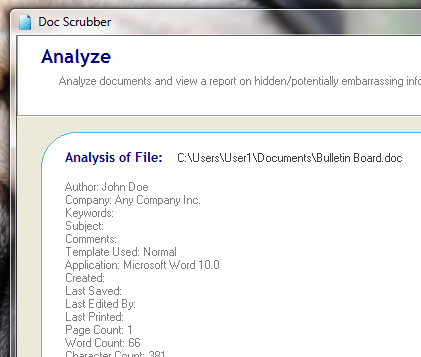 A metaadatok súrolása a Word dokumentumokból [Windows] docscrubber analysisofscrubbeddoc