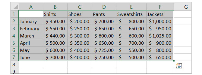 Válassza ki az adatokat az Excel programban