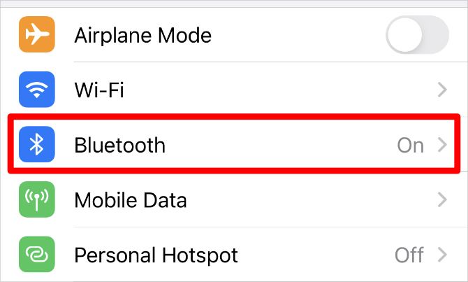 Bluetooth lehetőség az iPhone beállításaiban