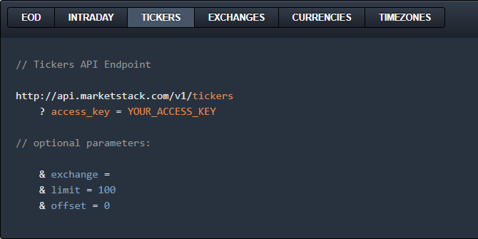 Helyezze a ticker-állomány adatait a webhelyére a MarketStack API-val