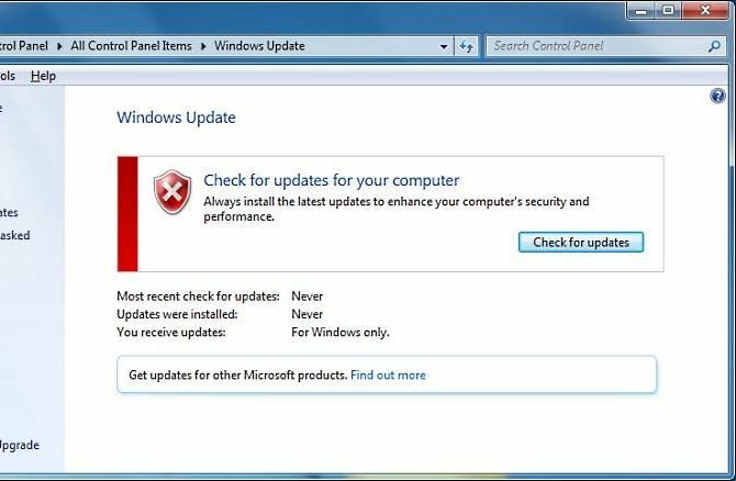 Windows 7 frissítési képernyő