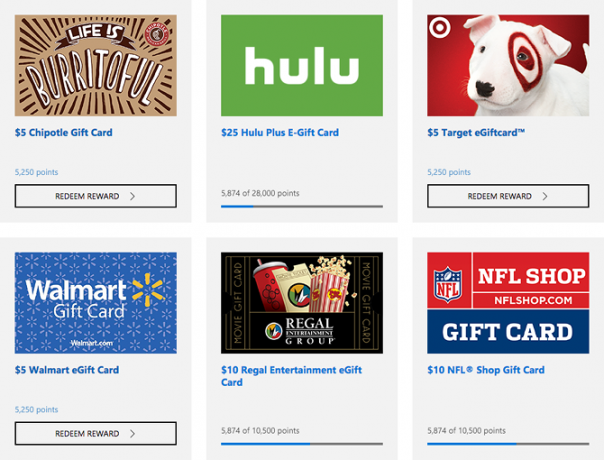 Microsoft Rewards ajándékkártyákat