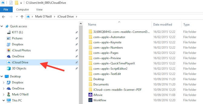 iCloud Vezérlőpult a Windows File Explorer képernyőképe