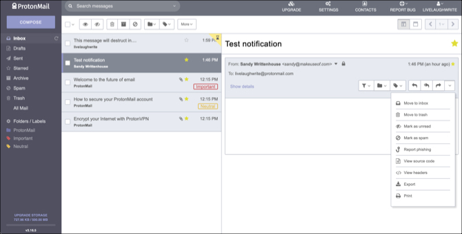 ProtonMail gyors e-mail műveletek