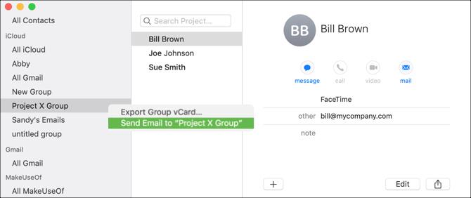 E-mail csoport a Mac Névjegyekből