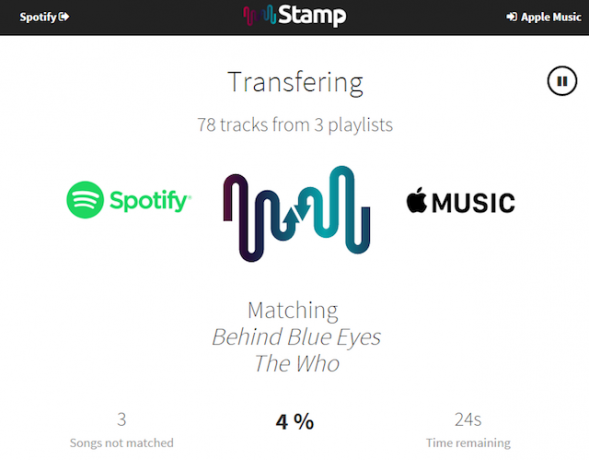Import-Spotify-listákat helyezési Apple-Music-Stamp-átadó