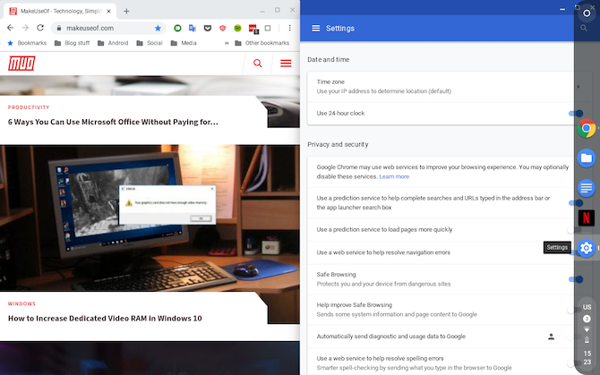 Chrome OS osztott képernyő