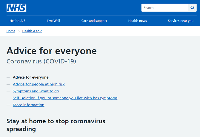 nhs koronavírus weboldal