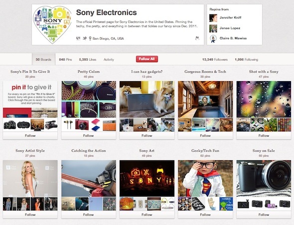 Tájékozódjon a Pinterestről: 10 felhasználónak kell követnie a Sony-t