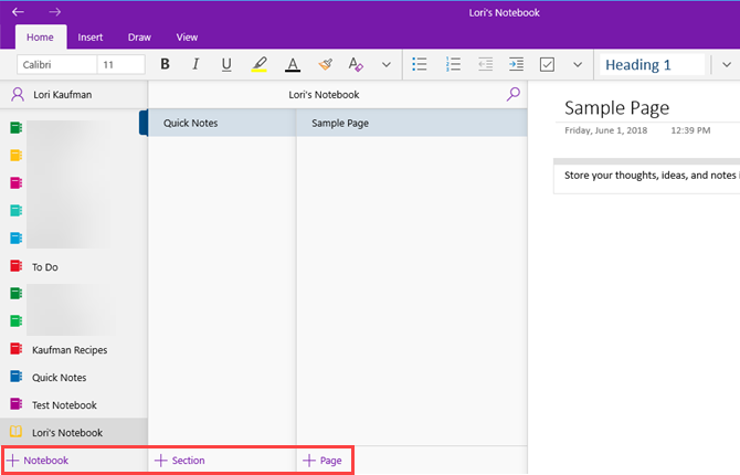 OneNote szervezet