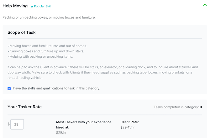 TaskRabbit munkák a Help Moving kategóriában