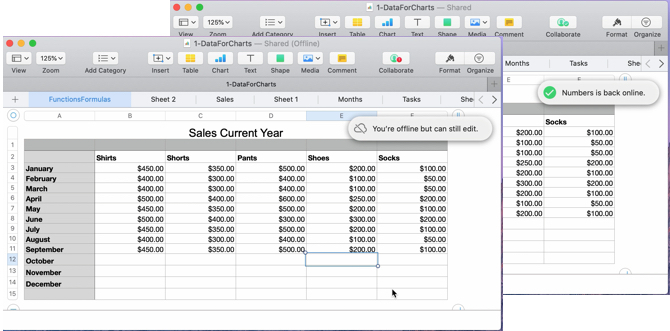 Offline és online üzenetek a Numbers Mac alkalmazásban