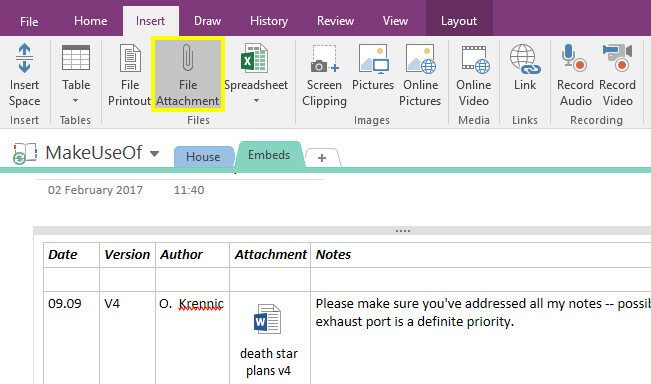 A média beágyazása a OneNote beépítéséhez a digitális scrapbook fájl mellékletéhez