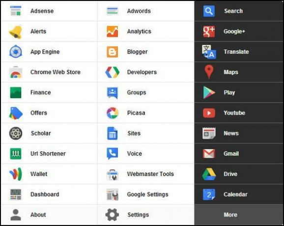 Fekete menü: Az összes Google-szolgáltatás elérése egyetlen menüben [Chrome] További Google-szolgáltatások