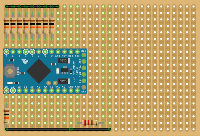 Arduino parancsikon Stripboard