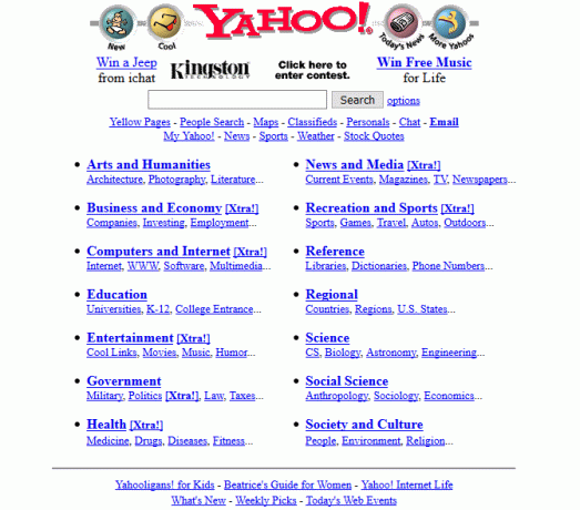 A képernyőképe a Yahoo-ról 1997-ben