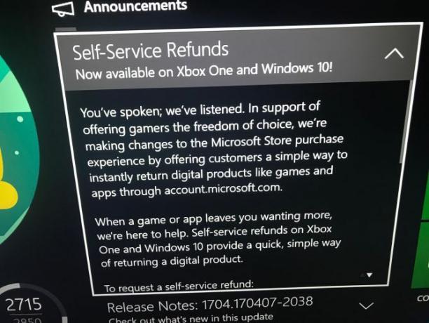 A Microsoft bemutatta a gőzszerű visszatérítési rendszert az Xbox One Microsoft Service Refund digitális letöltéséhez